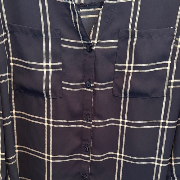 Fortune + Ivy Women's Navy Checkered Button Down Shirt - Picture 4 of 6